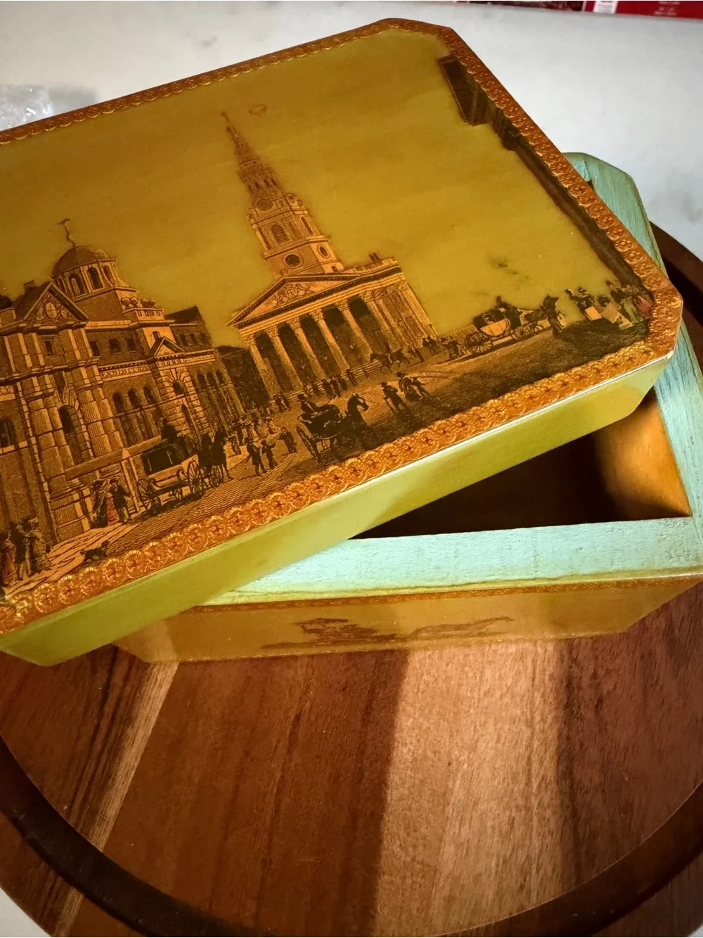 Vintage Large London Street Scene Keepsake Box by Theda Brown Multi-Sided